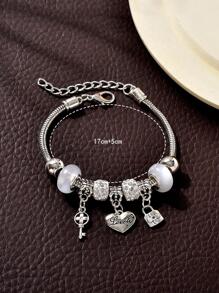 Mặt dây chuyền hình trái tim, động vật, côn trùng, hoa, vòng tay Lifeng sang trọng, cá nhân hóa (không kèm hộp) Quà tặng Ngày Valentine, Mẹ, Ngày của Mẹ - Bạc - Xem 3