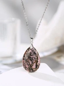 1 件天然水晶手工水滴珠吊墜項鍊女士休閒旅行配件 - 藕粉色 - 查看 1