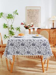1 pièce Nappe en lin de style vintage américain avec glands, housse de table rectangulaire anti-poussière, convient pour la cuisine, la salle à manger, les fêtes et la décoration de banquets, décoration d'intérieur - Multicolore - Voir 1
