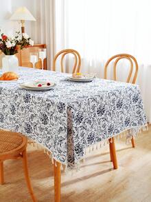 1 pièce Nappe en lin de style vintage américain avec glands, housse de table rectangulaire anti-poussière, convient pour la cuisine, la salle à manger, les fêtes et la décoration de banquets, décoration d'intérieur - Multicolore - Voir 7