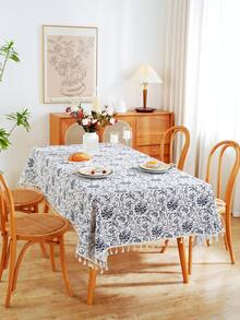 1 pièce Nappe en lin de style vintage américain avec glands, housse de table rectangulaire anti-poussière, convient pour la cuisine, la salle à manger, les fêtes et la décoration de banquets, décoration d'intérieur - Multicolore - Voir 8