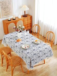 1 pièce Nappe en lin de style vintage américain avec glands, housse de table rectangulaire anti-poussière, convient pour la cuisine, la salle à manger, les fêtes et la décoration de banquets, décoration d'intérieur - Multicolore - Voir 9