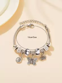 1 chiếc vòng tay sang trọng hình trái tim, động vật, côn trùng, hoa (không có hộp) - Bạc - Xem 3