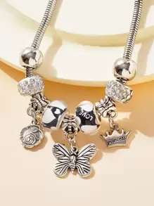 1 chiếc vòng tay sang trọng hình trái tim, động vật, côn trùng, hoa (không có hộp) - Bạc - Xem 2