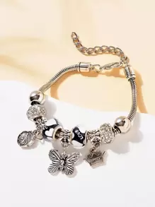 1 chiếc vòng tay sang trọng hình trái tim, động vật, côn trùng, hoa (không có hộp) - Bạc - Xem 1