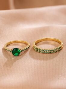 2 cái/bộ Nhẫn Trang Trí Đá Cubic Zirconia - màu xanh lá - Xem 2