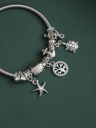 1 pieza Brazalete moda de acero inoxidable estrella de mar & tortuga marina accesorio para mujeres para regalo de citas