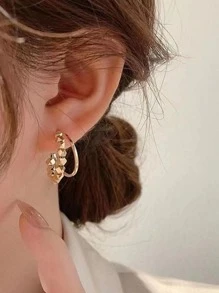 珠子裝飾開口耳環 - 金黃色 - 查看 4