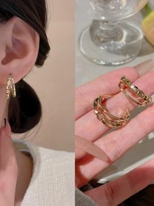 珠子裝飾開口耳環 - 金黃色 - 查看 5