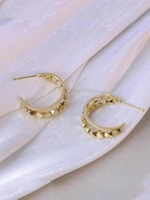 珠子裝飾開口耳環 - 金黃色 - 查看 2