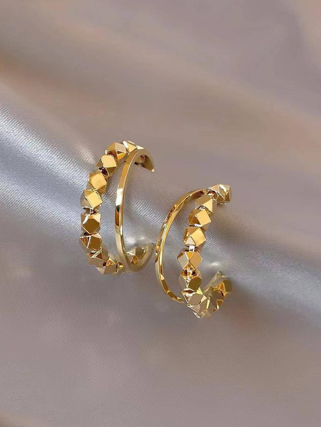 珠子裝飾開口耳環 - 金黃色 - 查看 1