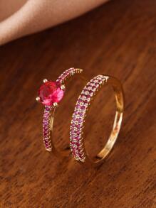 2pcs/set Cubic Zirconia Decor Ring