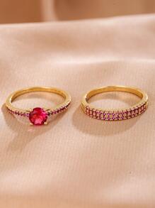 2pcs/set Cubic Zirconia Decor Ring