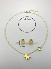 3入組不鏽鋼18K鍍金霧面蝴蝶項鍊和耳環套裝，適合生日/母親節/情人節/約會/跳舞派對/婚禮季/波西米亞度假風格的理想禮物 - 金黃色 - 查看 5