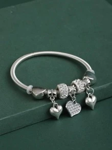 1入組時尚水鑽裝飾愛心掛飾手鐲適合女士適用於約會禮物 - 銀色 - 查看 2