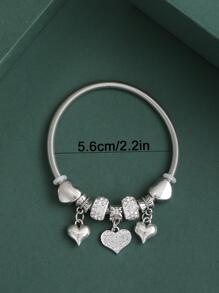 1入組時尚水鑽裝飾愛心掛飾手鐲適合女士適用於約會禮物 - 銀色 - 查看 4