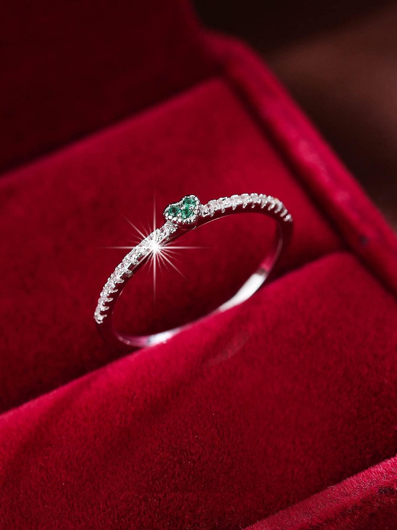 1 pieza Anillo de compromiso con corazón de circonita elegante y de moda para mujer - Verde - Añade 1