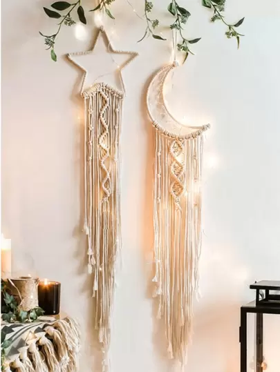 2pcs Moon & Star Design Tassel Wall Hanging,Home Decor ,Room Decor,Wall Decor Gifts Birthday Graduation