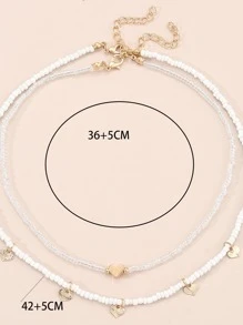 2 cái / bộ Vòng cổ trang trí trái tim đính cườm - Nhiều màu - Xem 4