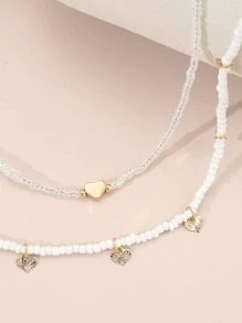 2 cái / bộ Vòng cổ trang trí trái tim đính cườm - Nhiều màu - Xem 3