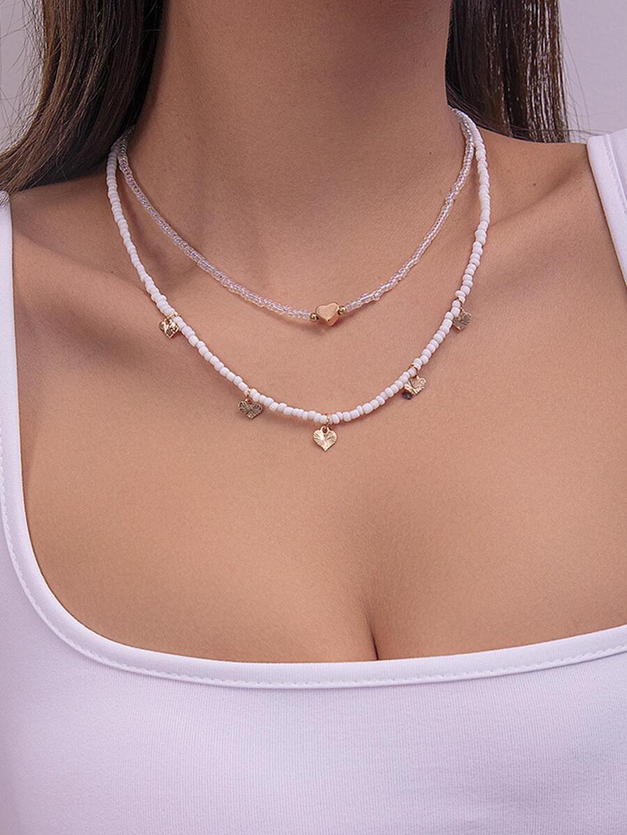 2 cái / bộ Vòng cổ trang trí trái tim đính cườm - Nhiều màu - Xem 1