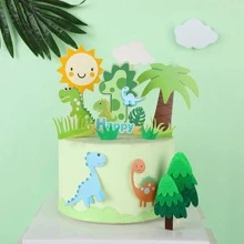 1 件纸质蛋糕顶部装饰，卡通恐龙设计蛋糕装饰，适合派对、圣诞节 - 綠色 - 查看 3
