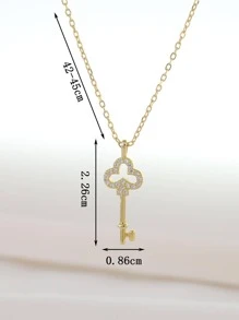 Cubic Zirconia Key Sterling Silver Pendant Necklace - Yellow Gold - View 3