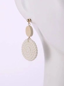 Braided Detail Round Drop Earrings - White - View 5