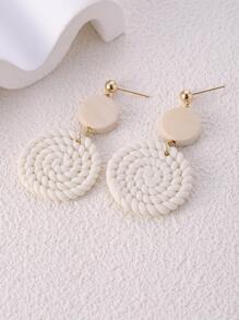 Braided Detail Round Drop Earrings - White - View 3
