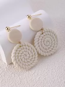Braided Detail Round Drop Earrings - White - View 2