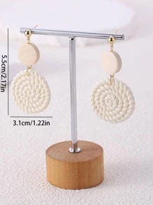 Braided Detail Round Drop Earrings - White - View 6