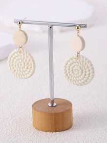Braided Detail Round Drop Earrings - White - View 4