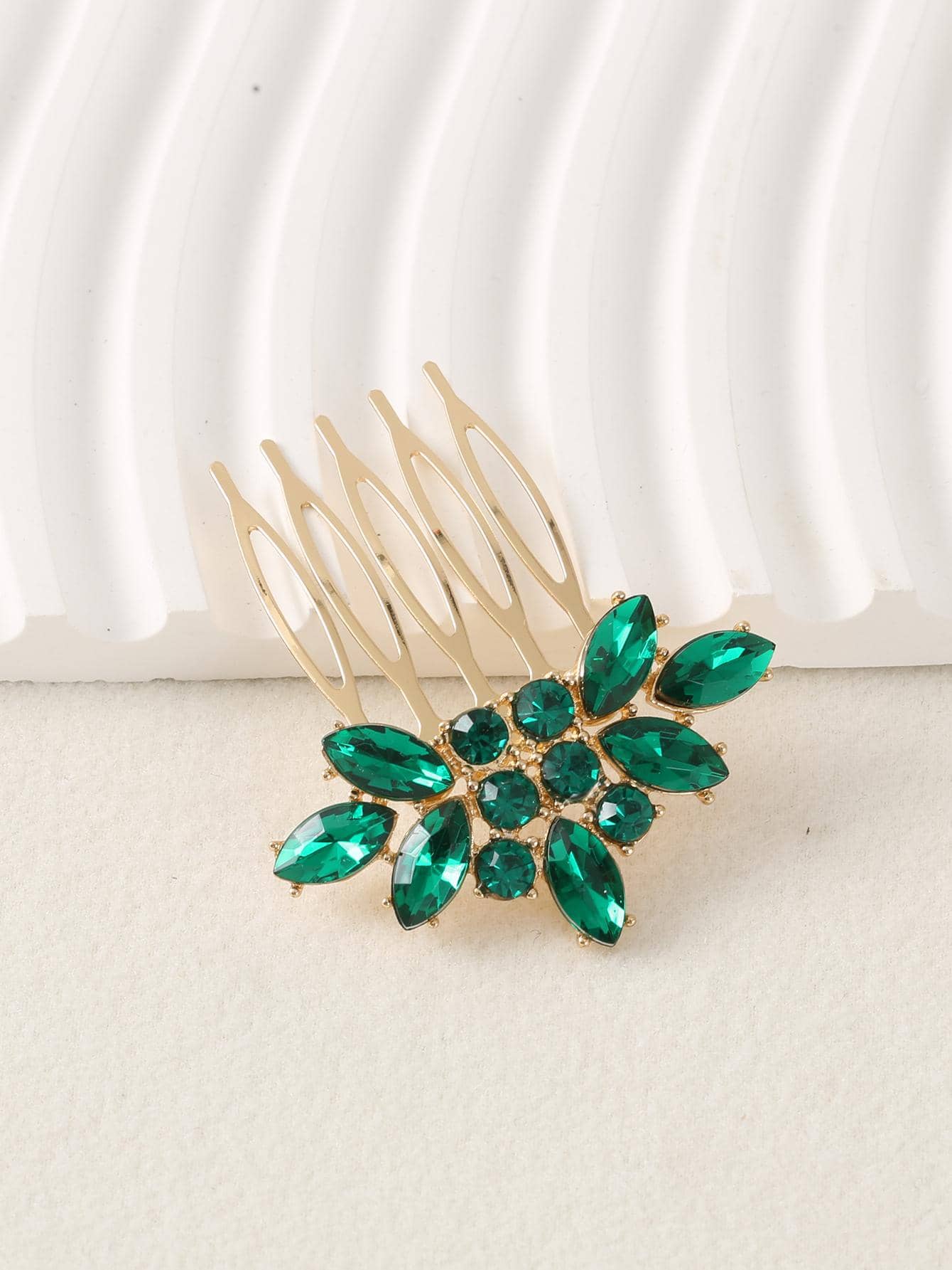 1 chiếc lược chải tóc thời trang đính đá Rhinestone trang trí cho nữ - màu xanh lá - Xem 1