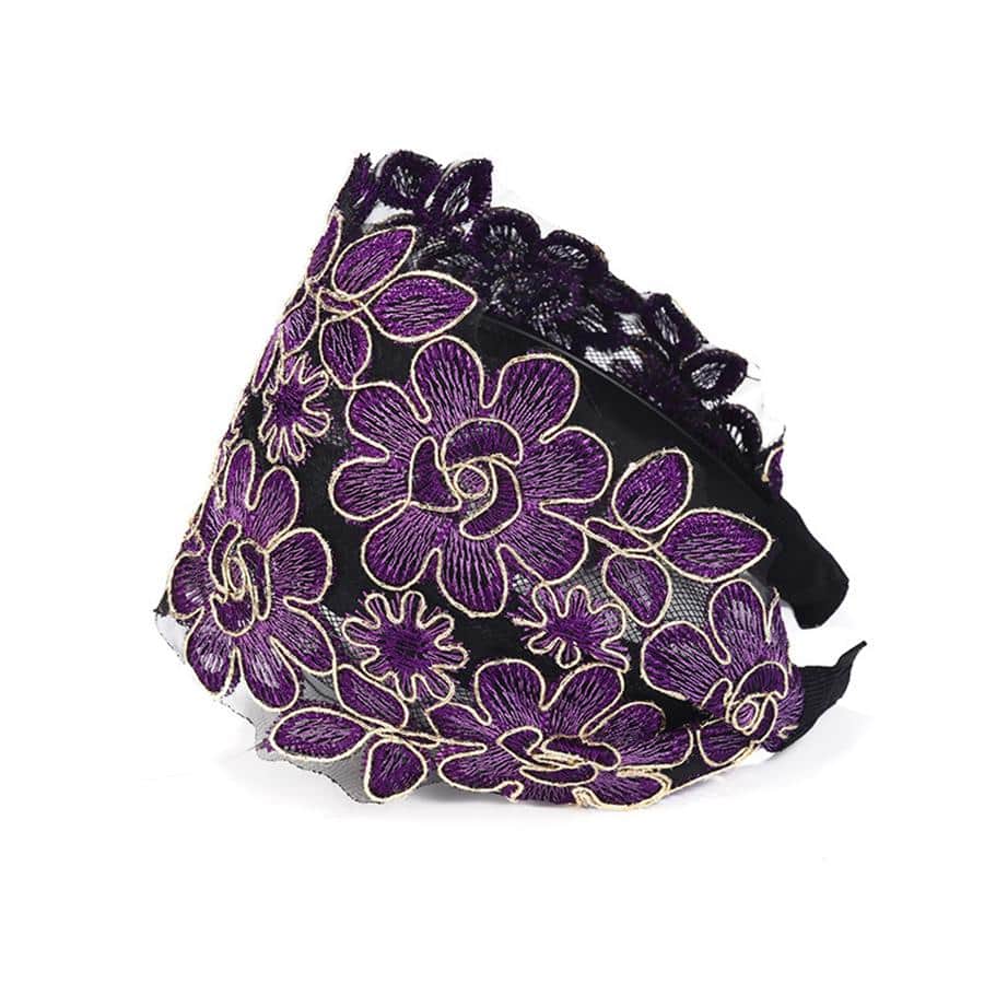 1入組女士花卉刺繡時尚髮箍適用於頭髮裝飾用品 - 紫色 - 查看 1