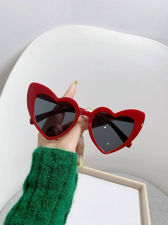 1 副女士 PC 心形红色时尚眼镜，夏季时尚配饰