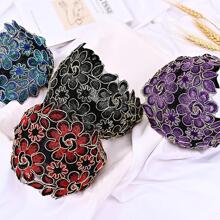 1入組女士花卉刺繡時尚髮箍適用於頭髮裝飾用品 - 紫色 - 查看 3