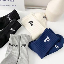 4双随机发货，男女通用中筒袜，适合春夏秋三季。搭配字母P图案的鲨鱼裤。运动纯色黑白袜，秋季 - 彩色 - 查看 8