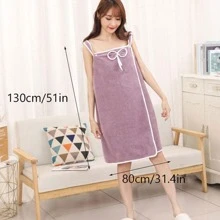 1pc Bow Decor Absorb Water Bathrobe - Pink - View 5