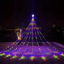1pc, 198 LED Star Waterfall Lights, Solar Outdoor Camping Light, 8 Modes Indoor Outdoor String Lights For Window Curtain Ornament, Yard, Christmas Tree, Party, Home, Holiday Lights Christmas Decor Christmas Gift Thanksgiving Christmas Tree Decor Ornaments Christmas Light Bedroom Decor Home Decor Party Decor Holiday Festival Room Decor, Outdoor Garden Lighting For Pathway, Yard, Patio