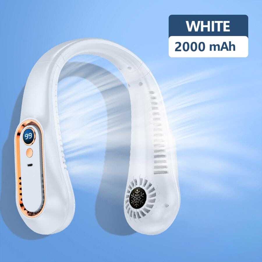 1入組塑料便攜式頸掛風扇，現代白色戶外免提無葉風扇