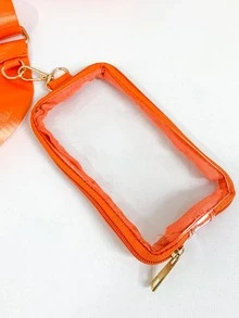 PVC透明袋帶卡夾和零錢袋，體育場認可12X12X6透明透明錢包袋適用於音樂會體育賽事節日 - 橘色 - 查看 3