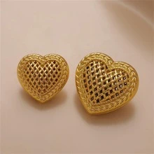 5入組編織心形鈕扣 - 金色 - 查看 2