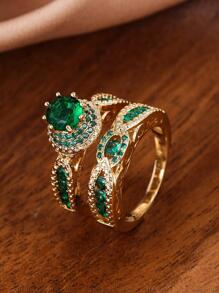 2pcs/set Cubic Zirconia Decor Ring - Green - View 1