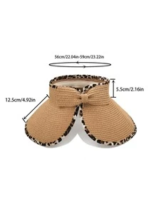 Leopard Pattern Trim Bow Decor Straw Hat - Khaki - View 5