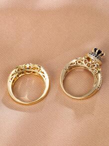 2pcs/set Cubic Zirconia Decor Ring - Green - View 3