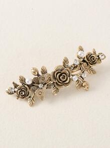 花朵和仿珍珠装饰法式发夹，优雅情人节发夹，爪夹，发卡，发夹，学生用品，珍珠发饰，女士度假装扮，派对造型，头部配饰，发夹 - 銅色 - 查看 3