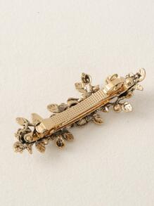 花朵和仿珍珠装饰法式发夹，优雅情人节发夹，爪夹，发卡，发夹，学生用品，珍珠发饰，女士度假装扮，派对造型，头部配饰，发夹 - 銅色 - 查看 4