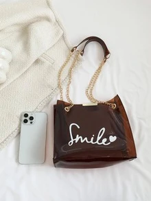 Túi Jelly Trong Suốt Thời Trang Cho Nữ Mùa Hè 2023 Túi Đeo Vai Phong Cách Hàn Quốc Mới Có Dây Đeo Dây Xích - màu nâu - Xem 2