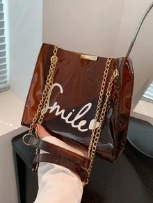 Túi Jelly Trong Suốt Thời Trang Cho Nữ Mùa Hè 2023 Túi Đeo Vai Phong Cách Hàn Quốc Mới Có Dây Đeo Dây Xích - màu nâu - Xem 1