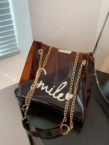 Túi Jelly Trong Suốt Thời Trang Cho Nữ Mùa Hè 2023 Túi Đeo Vai Phong Cách Hàn Quốc Mới Có Dây Đeo Dây Xích - màu nâu - Xem 5
